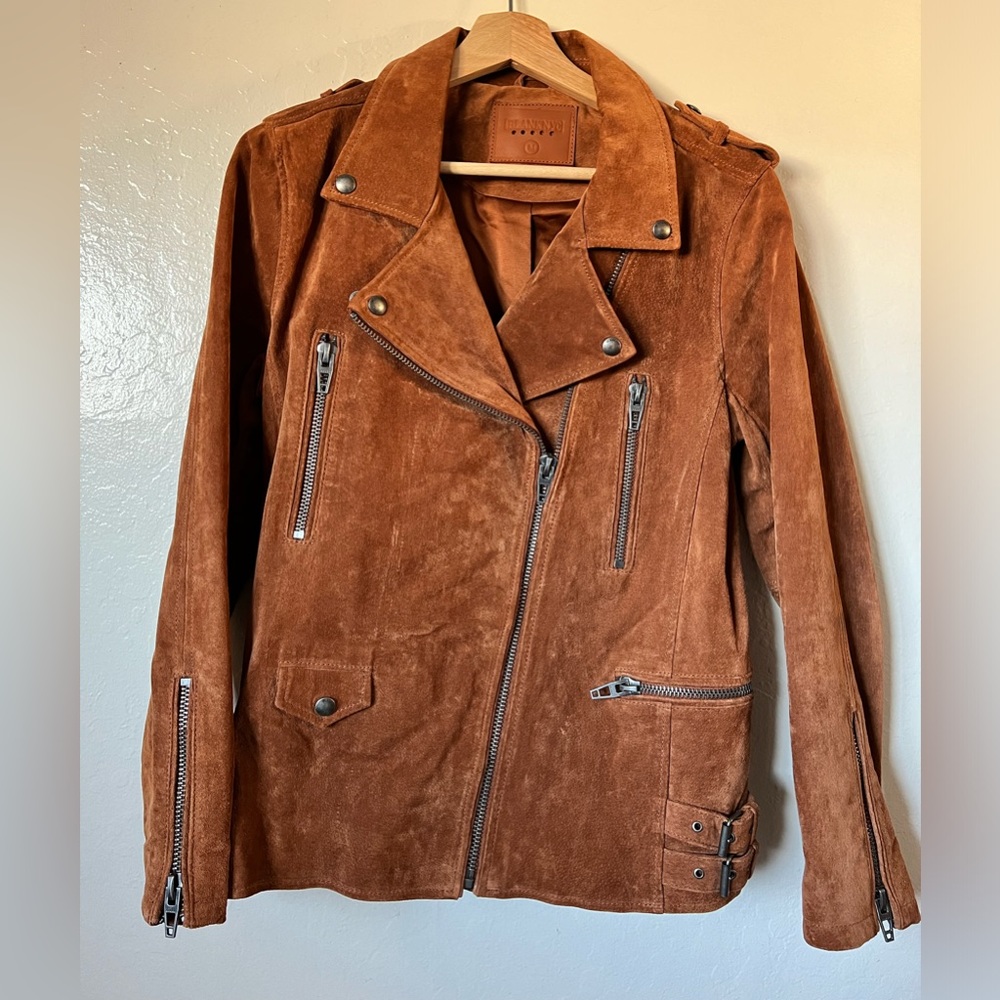 Blank NYC Suede Moto Jacket in Rust Brown